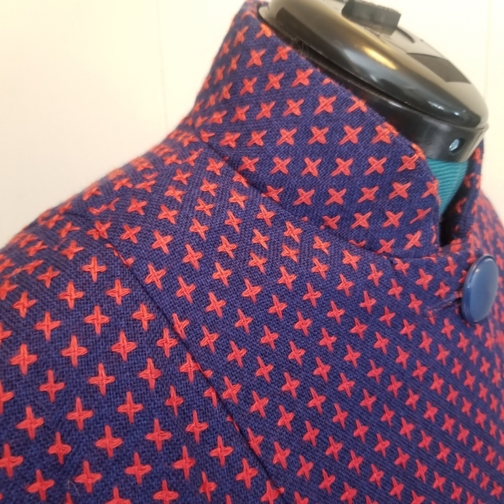 Vintage Women Jacket 3 Button Cape Mod Navy & Red Fully Lined - Picture 4 of 8